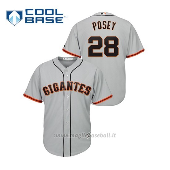 Maglia Baseball Uomo San Francisco Giants 28 Buster Posey Cool Base Road Hispanic Heritage Grigio